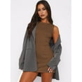 thumbnail image 6 of Women'S Summer Sleeveless Boat Neck Mini Dress Slim Fit Party Club Bodycon Dresses Coffee Color S, 6 of 7