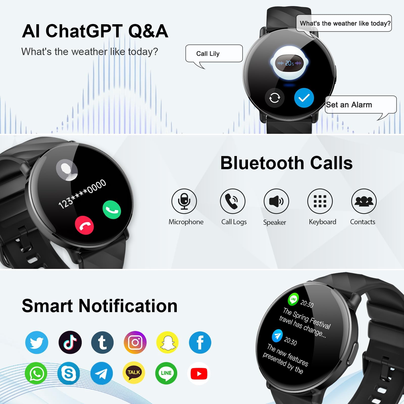 AI Smart Watch for Men Android iphone, 1.39" Touchsreen Fitness Tracker with Bluetooth Call, 110+ Sport Modes, IP68 Waterproof, Gift Idea, Black