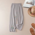 thumbnail image 4 of Utoimkio Women's Floral Embroidered Pants,Elastic Waist Wide Leg Trousers with Pockets, 4 of 8