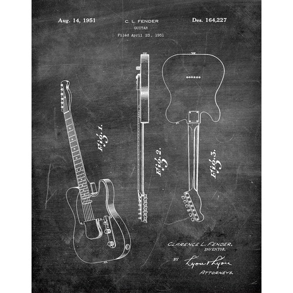 Original Fender Guitar Artwork Submitted In 1951 - Music - Patent Art Print