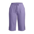 thumbnail image 3 of Ruimatai Women Capri Cropped Pants High Waist Drawstring Elastic Waistband Lace Cutout Pockets Loose Fit Casual Summer Trousers, 3 of 5