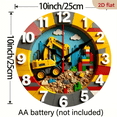 thumbnail image 3 of 10-inch 2D flat "Excavator Building Blocks" theme, wooden circular silent wall clock, suitable for modern home art decoration, wall decoration, it is an ideal gift for festivals and birthdays, 3 of 7