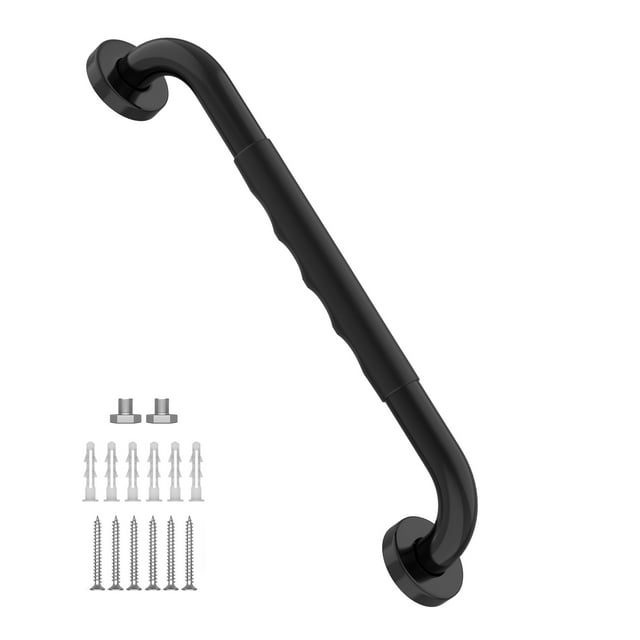 24 Inch Black Shower Grab Bar w/ Anti Slip Rubber Grip, ZUEXT Stainless Steel Bathroom Grab Bar
