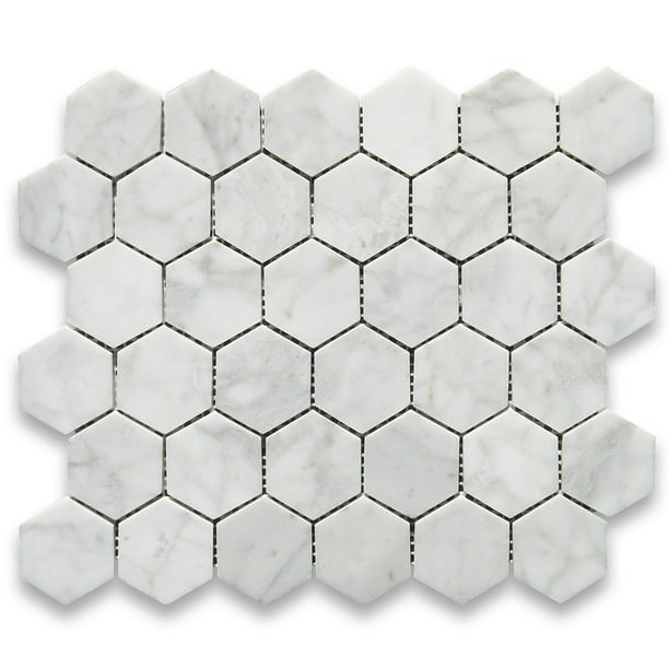  Carrara  White Italian Carrera Marble  Hexagon  Mosaic Tile  2 