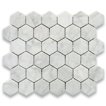 Carrara White Italian Carrera Marble Hexagon Mosaic Tile 2 inch (Best Way To Polish Marble)