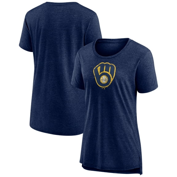 Women's Navy Milwaukee Brewers Weathered Official Logo Tri-Blend T-Shirt