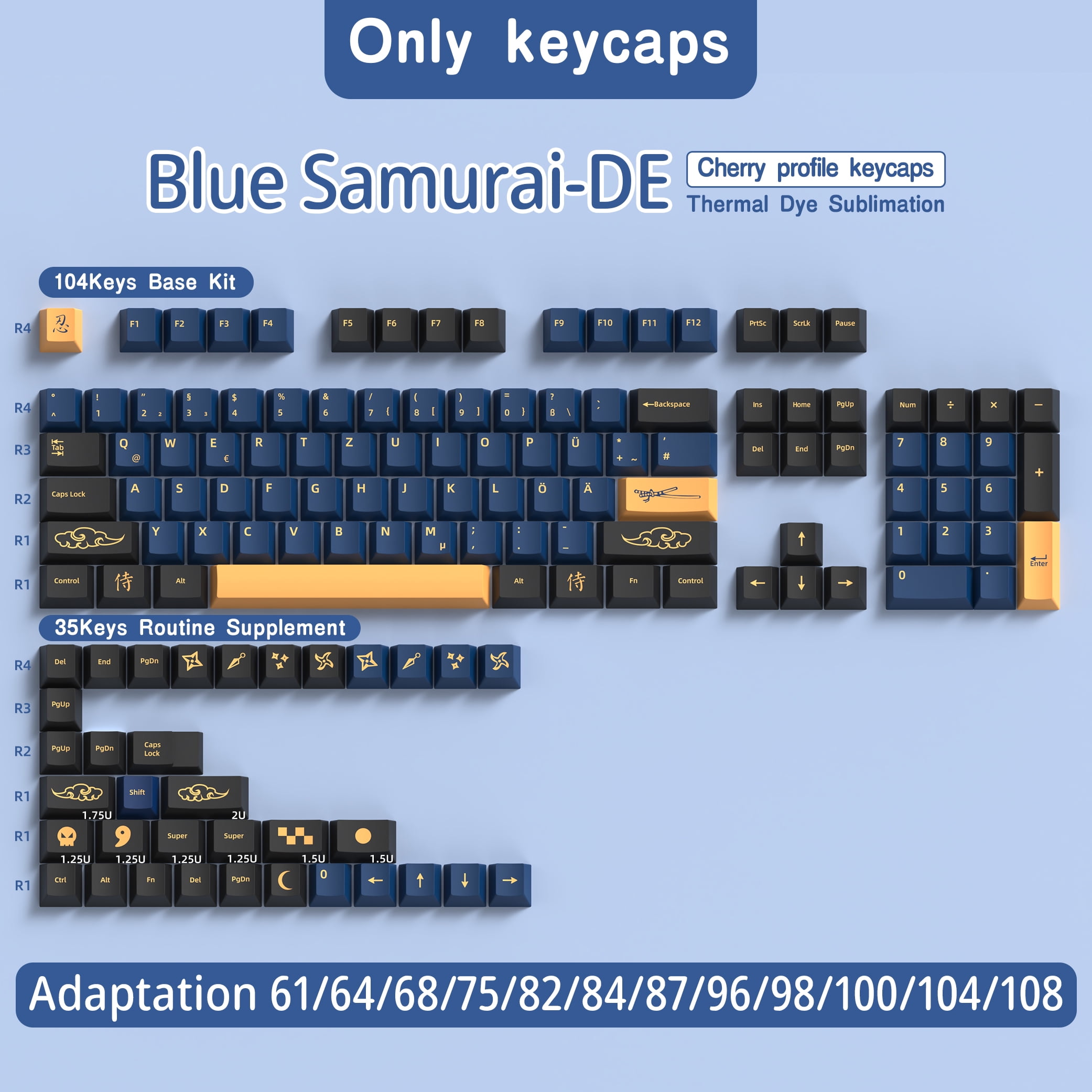 German keyboard keycaps Cherry Profile PBT Sub Dye ISO Layout DE Keycaps 136-156 Keys For Mechanical Keyboard 7U Space