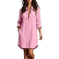 thumbnail image 2 of Guieoi Women's Elegant Casual Vacation-Style Long-Sleeve Shirt Dress Fall with Two Pockets Pink L, 2 of 6
