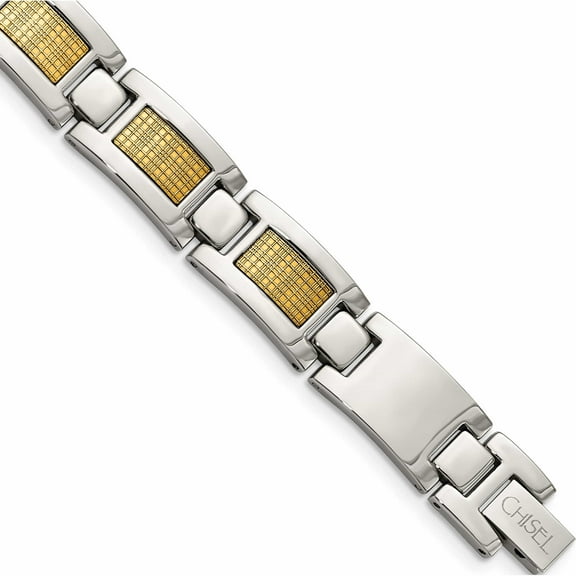 Stainless Steel 8.25In Polished With 18K Gold Foil Inlay Link Bracelet (8.25 X 11) Made In China -Jewelry By Sweet Pea