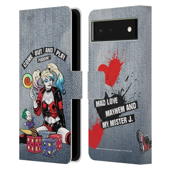 Head Case Designs Officially Licensed Batman DC Comics Harley Quinn Graphics Toys Leather Book Wallet Case Cover Compatible with Google Pixel 6
