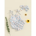 thumbnail image 6 of Aojekbee Baby Girls Rompers Floral Print Tie-Up Shoulder Strap Sleeveless Bodysuits Summer Clothes with Headband, 6 of 10