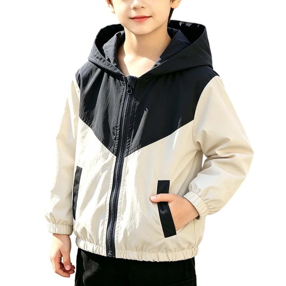 Fesfesfes Kids Color Block Hooded Jacket Full Zip Windbreaker Lightweight Spring Fall Coat for Boys and Girls Ages 1-9 Years