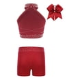 thumbnail image 2 of Miutii Kids Girls Dance Outfits Cheerleading Costume Rhinestones Sleeveless Crop Top with Shorts and Headwear Burgundy 10, 2 of 4