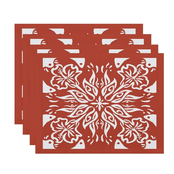 Simply Daisy, 18 x 14 inch, Cuban Tile 3, Geometric Print Placemat (Set of 4), Red Orange