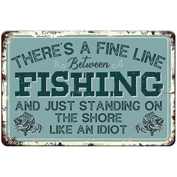 Funny Metal Lake House Decor Sign Vintage Tin Wall Art for Outdoor Boat Garage Deck Fishing Theme 8 x 12 Inch