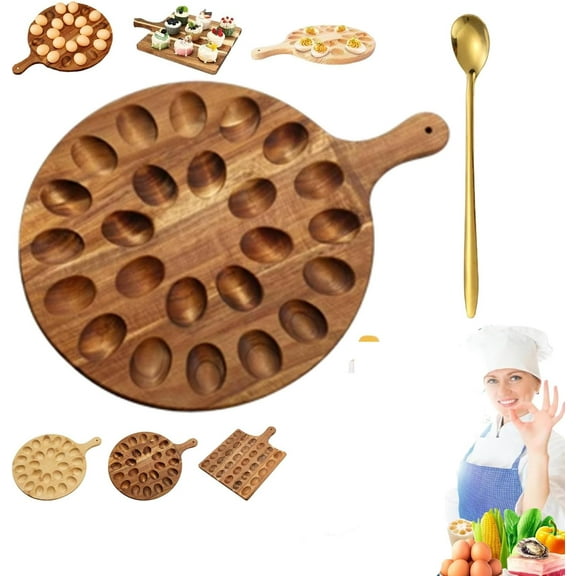 Deviled Egg Wooden Tray with Lid, Wooden Devil Egg Tray Platter with Handle, Charcuterie Board 30 Holes Deviled Holder for Countertop, Square Multipurpose Charcuterie Boards Cheese (Round-b)