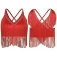 thumbnail image 3 of YiZYiF Women's Belly Dance Bra Tops V Neck Sleeveless Fringe Crop Top Indian Dancer Performance Wear Red M, 3 of 4