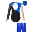 thumbnail image 2 of Yeahdor Girls Figure Ice Skating Tumbling Outfit Shiny Rhinestone Gymnastics Leotard with Shorts Hair Band Gym Dance Suit Royal Blue 10, 2 of 5
