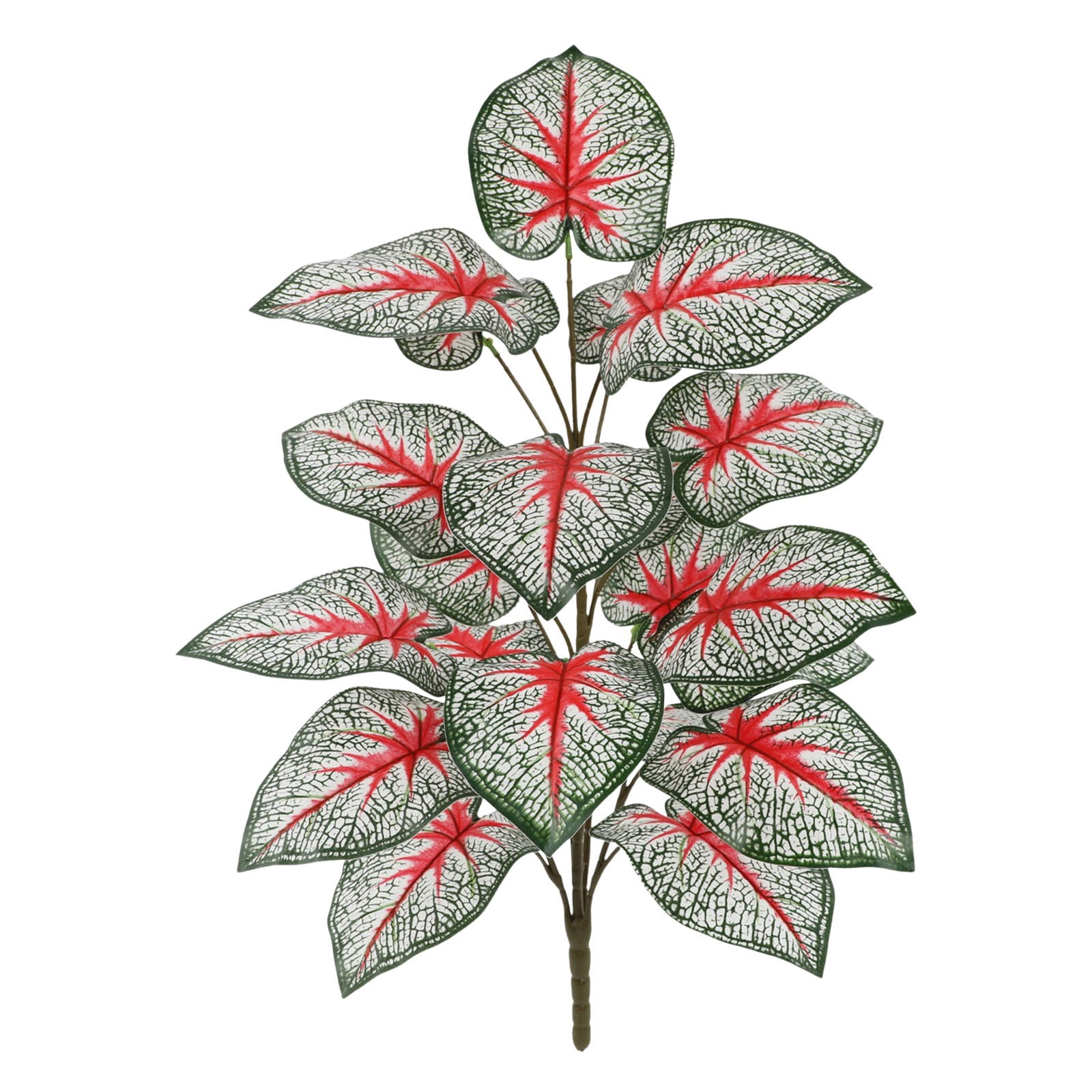 Artificial Caladium Plant Faux Red Heart Variegated Tropical Houseplant Realistic No Maintenance for Indoor Living Room Outdoor Patio Home Decor Simulation Green Plant 25.59 Inch 1Pcs