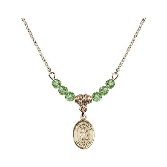 18-Inch Hamilton Gold Plated Necklace with 4mm Green August Birth Month Stone Beads and Saint Hubert of Liege Charm