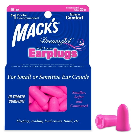Mack’s Dreamgirl Soft Foam Earplugs, 10 Pair - Small Ear Plugs for Sleeping, Snoring, Studying, Loud Events, Traveling and Concerts