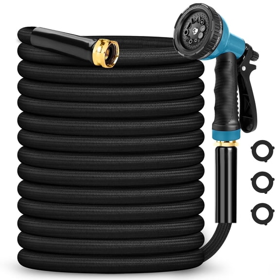 Garden Hose 100FT Non-Expanding Leak-Proof Lightweight 3/4GHT Flexible Water Hose with 10-Function Nozzle, No-Knot, Easy to Carry, Wear-Resistant