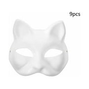 YOLOKE Cat Mask, 9PCS Therian Masks White Cat Masks DIY Halloween Mask to Paint Animal Half Facemasks Masquerade