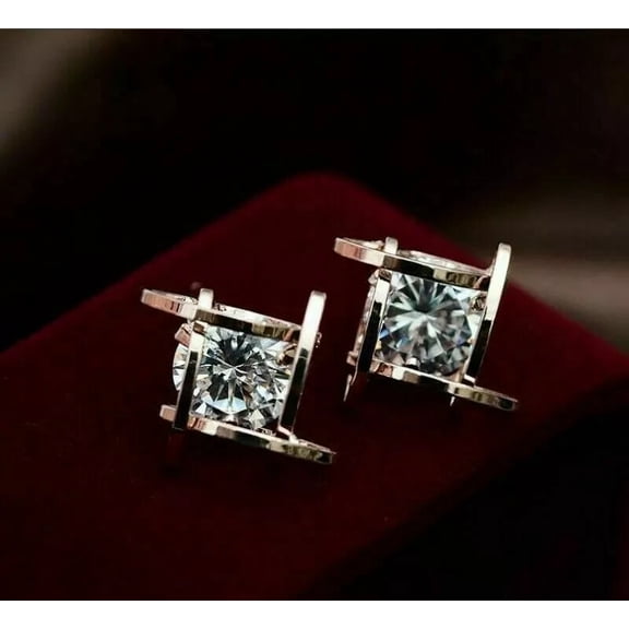 1.50 Ct Round Lab-Created Diamond Square Stud Earrings 14K White Gold Finish