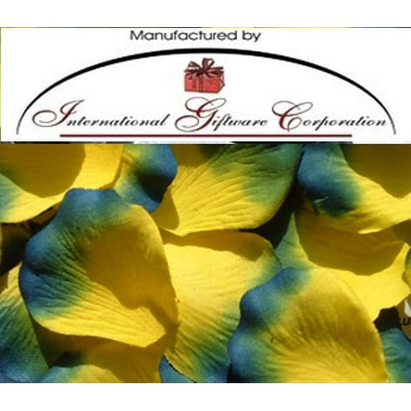 Yellow / Blue - Two Tone - 100 Silk Rose Petals Wedding Favors - Solid Colors - Wedding Reception and Party Supplies