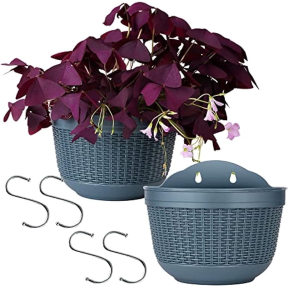 Wall Hanging Planters Railing Hanging Planters, 2PCS Plastic Plants Pot Wall Mounted Hanging Basket Fence Flower Pots Plants Container with Hooks for Porch Railings Garden Balcony Patio