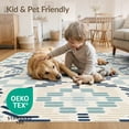 thumbnail image 4 of ODIKA 9'x12' Blue Beige Geometric Pattern Washable Area Rug Modern Abstract Striped Motif Repeating Diamond Non-Shedding, Easy Care for Master Suite, California King, Under Bed, 4 of 7