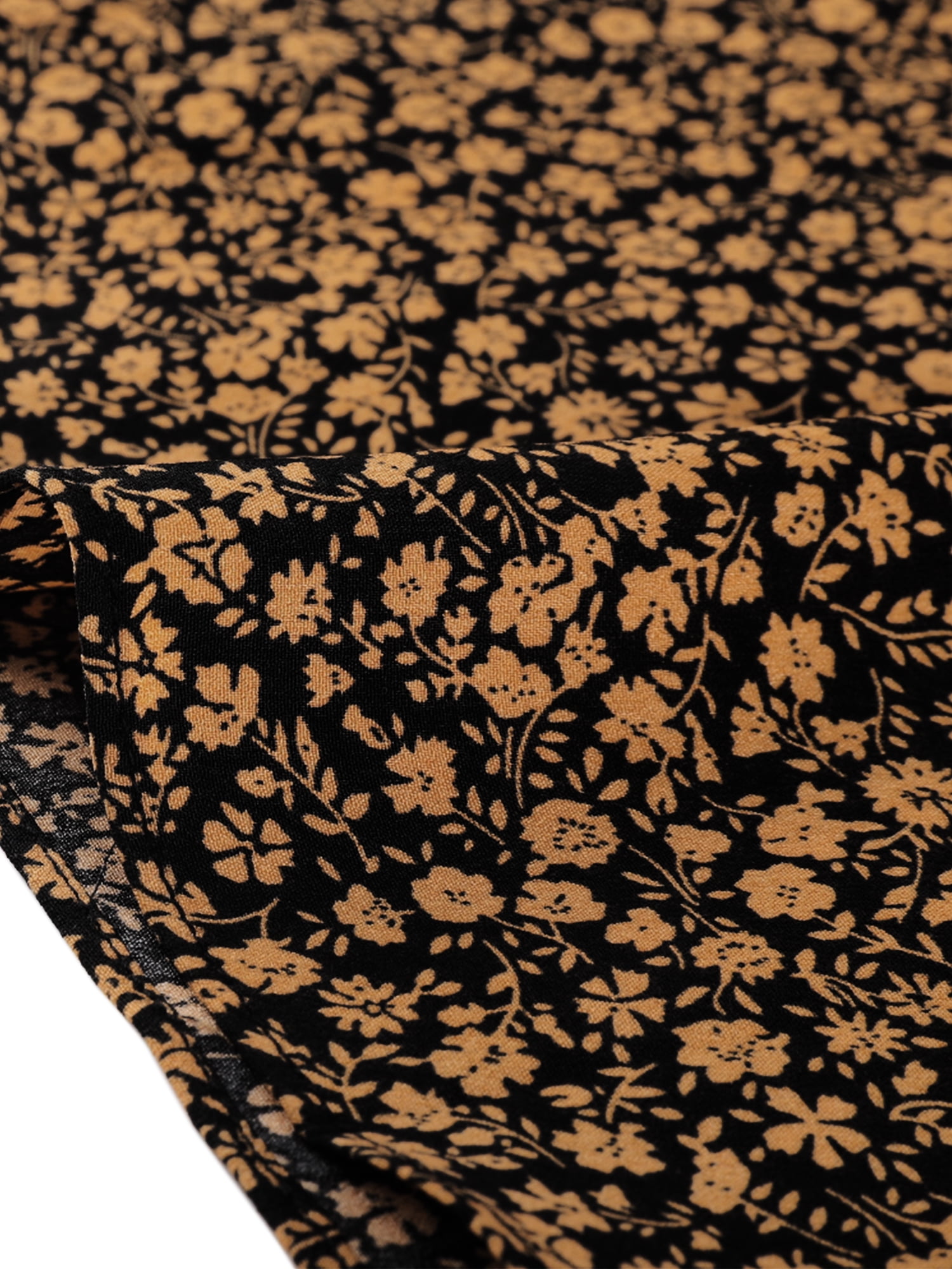 DARING DIVA Women's Elastic Waist A-Line Floral Print Midi Skirt M Black Yellow