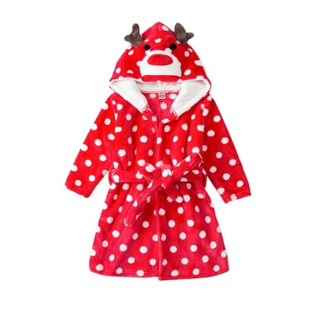 

Toddler Girls Dot Print Robe Christmas Casual Long Sleeve Hooded Bathrob Sleepwear with Belt