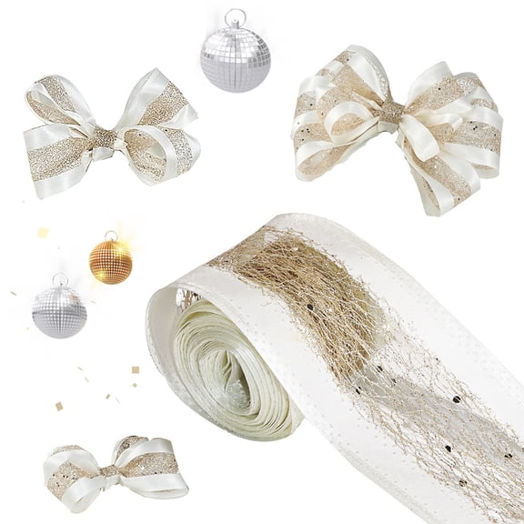 Christmas Glitter Ribbon – 9.8ft Multicolor Polyester Decorative Ribbon for Gift Wrapping, Tree DIY Bows & Party Décor