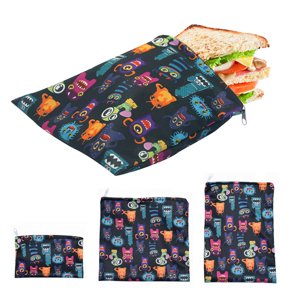 3Pcs Reusable Snack Bags Lunch bags,Animal