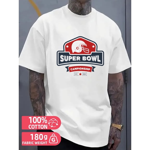 Super Bowl Tee for men white 180G 100% Cotton Comfortable loose and fashionable T-shirt Classic Unisex Shirt Short Sleeve tshirts Unique Design Unisex Shirt Short Sleeve tshirts