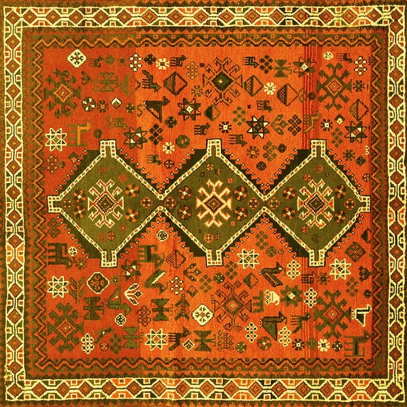 Ahgly Company Indoor Square Persian Yellow Traditional Area Rugs, 5' Square