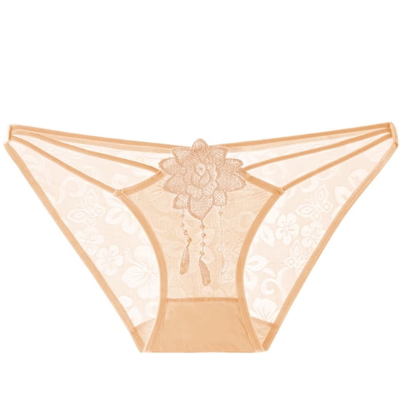 JUSLIO Underwear for Women Lace Briefs Low-Rise Breathable Comfortable Panties Beige L