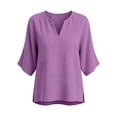 thumbnail image 4 of Neewe Women's Casual Cotton Linen 3/4 Length Sleeve Tops Plain V Neck Shirt Dressy Basic Tshirts 2026 Fashion Clothing S-2XL, 4 of 8