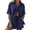 #0346-Navy, variant on Pounoo Women's Two Piece Set Button Front Roll Up Sleeve Shirt and Drawstring Waist Shorts Casual Summer Lightweight Comfortable Outfits Gift