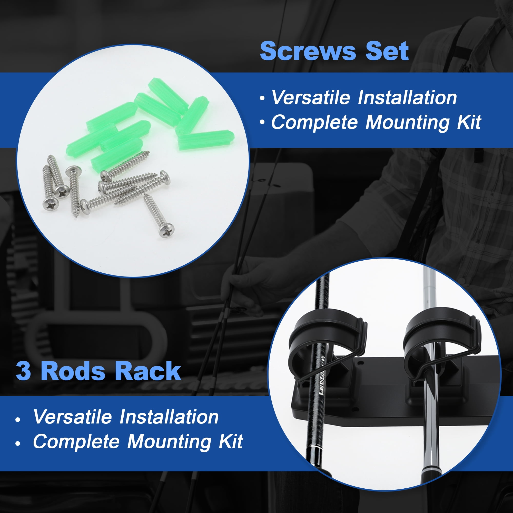 Unique Bargains Fishing Rod Holder for Car Black 3 Rods 2 Pcs