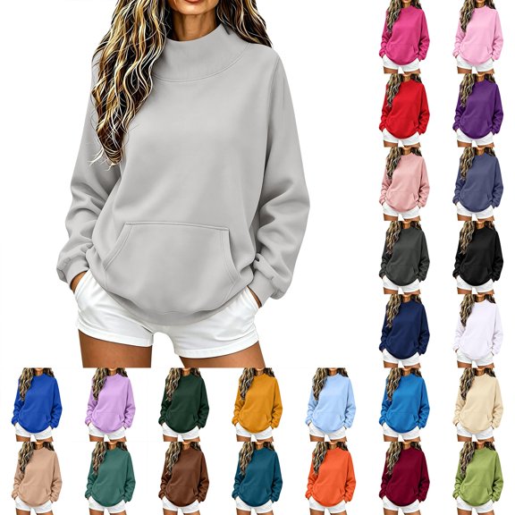GZWYHT Mock Neck Sweatshirt Travel Sweatshirt Hoodless Sweatshirt Baggy Sweatshirt High Neck Tops for Women Mom Sweatshirt Women Fall Clothes Cotton Sweatshirt Fall Fashion Must Haves,Gray,S