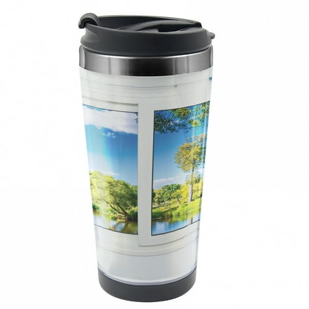 

Country Travel Mug Rural Lake River View Steel Thermal Cup 16 oz by Ambesonne