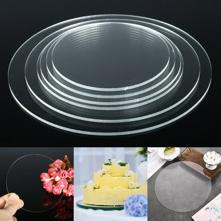 opvise Practical Round Edge Cake Disk Non-stick Transparent Acrylic Cake  Base Board for Cakes Serving 25 cm