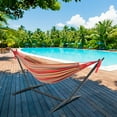 thumbnail image 3 of Ktaxon 9ft Yard Hammock Set, Patio Frame with Red Striped Cotton Hammock, 3 of 13
