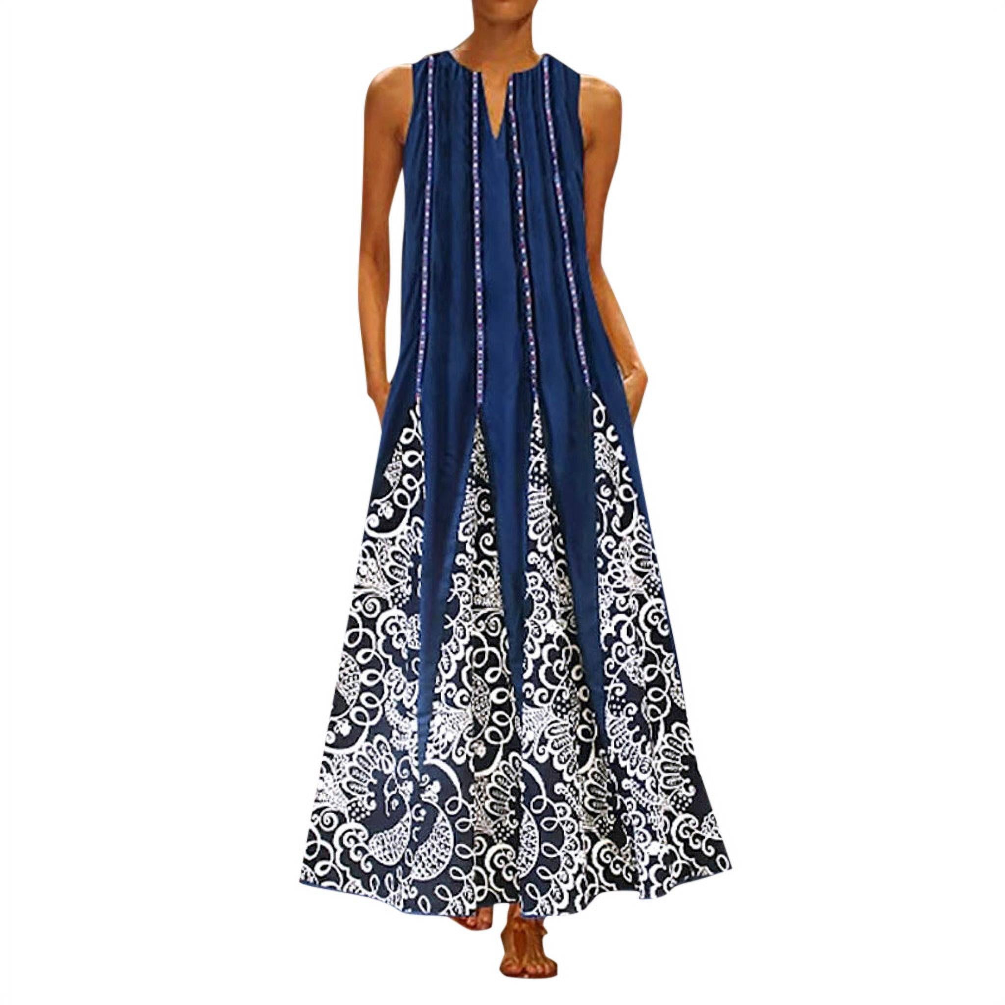 TAIAOJING Women's Summer Dress Plus Size Print Casual Sleeveless ...