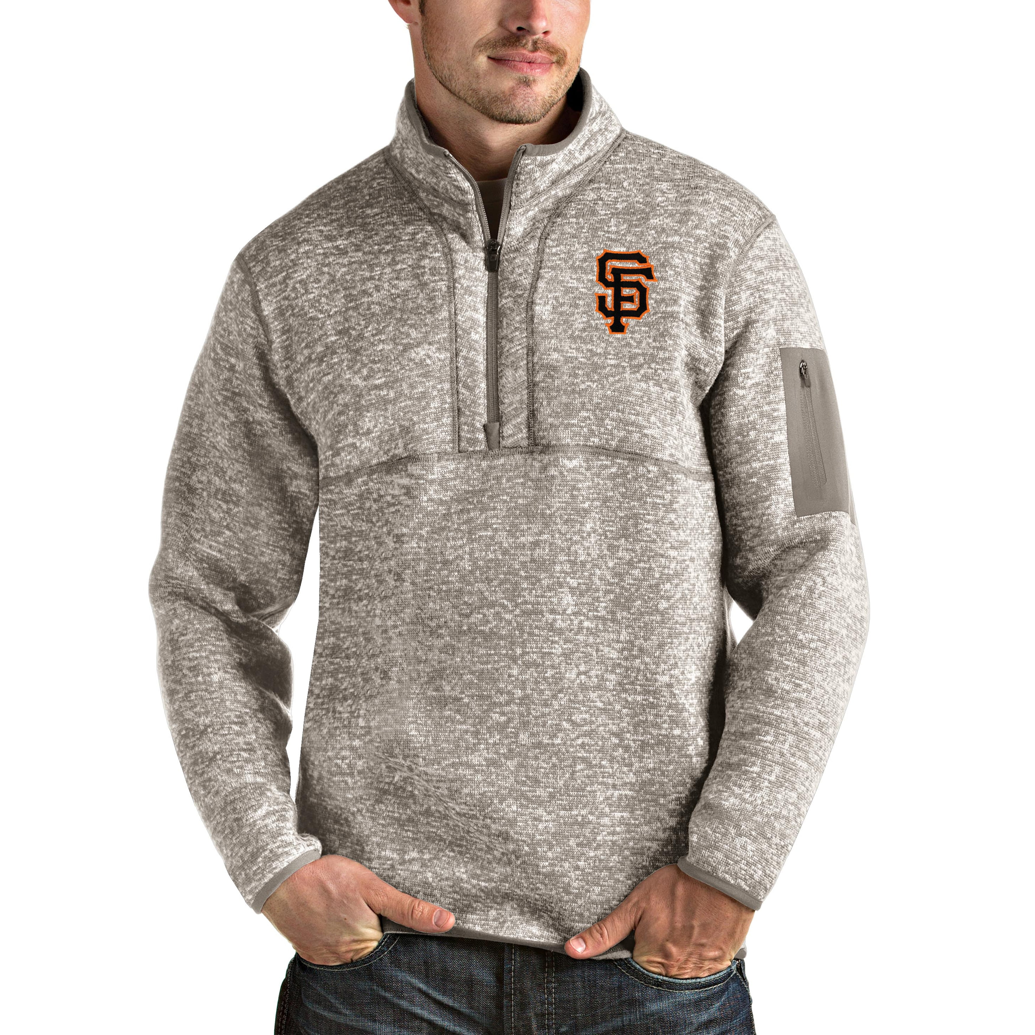Top of the World Mens Quarter Zip Sweatshirt Light Gray Heather Applique Embroidered Icon 
