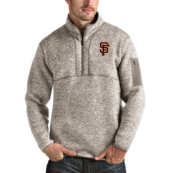Men's Antigua Oatmeal San Francisco Giants Fortune Quarter-Zip Pullover Jacket
