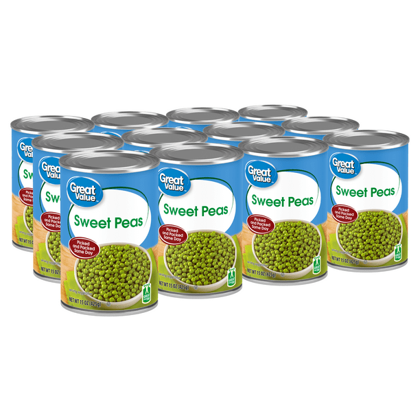 Great Value Canned Sweet Peas, 15 oz, 12 Cans