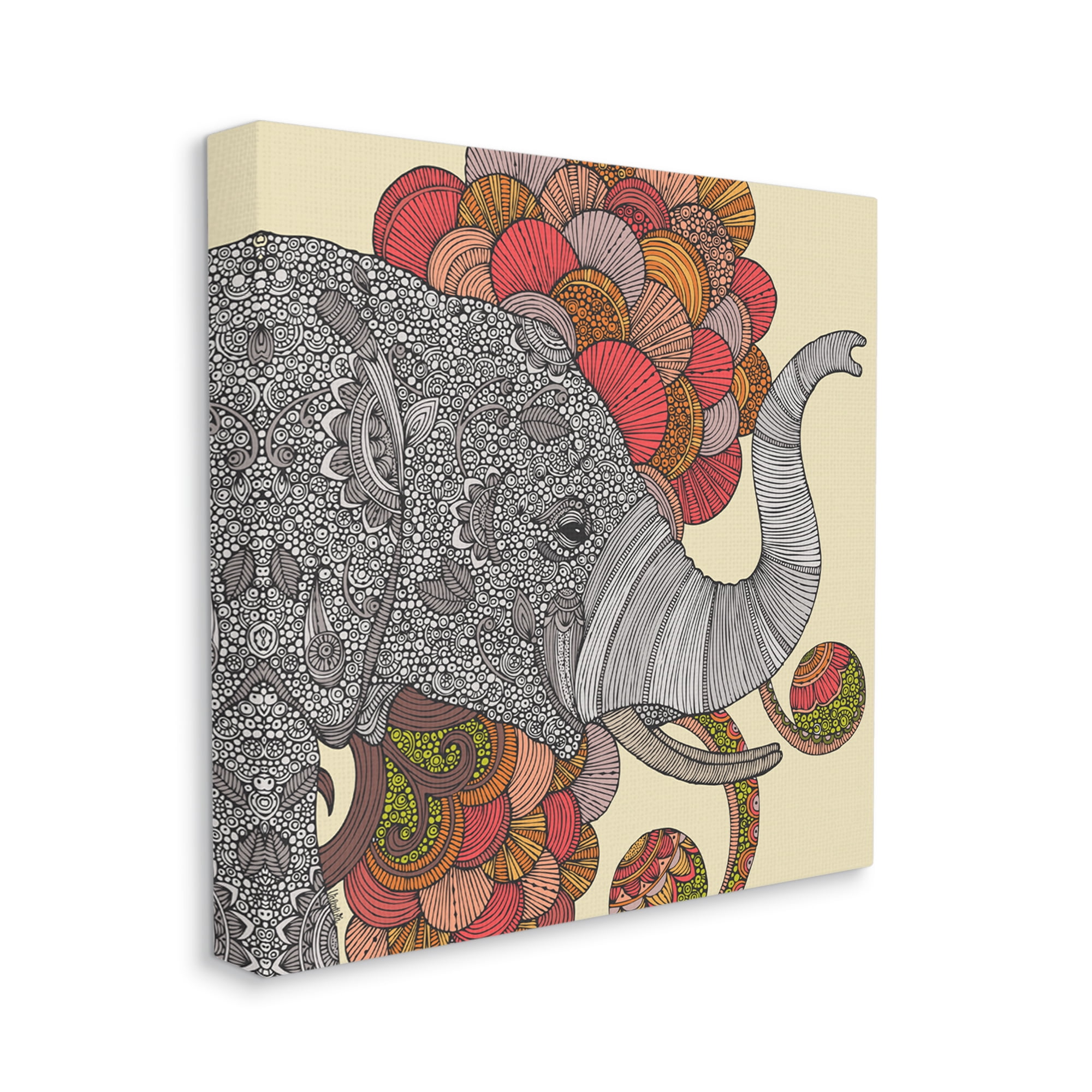 Stupell Industries Elephant Wildlife Detailed Floral Pattern Mandala Shapes Graphic Art Gallery Wrapped Canvas Print Wall Art, Design by Valentina Harper